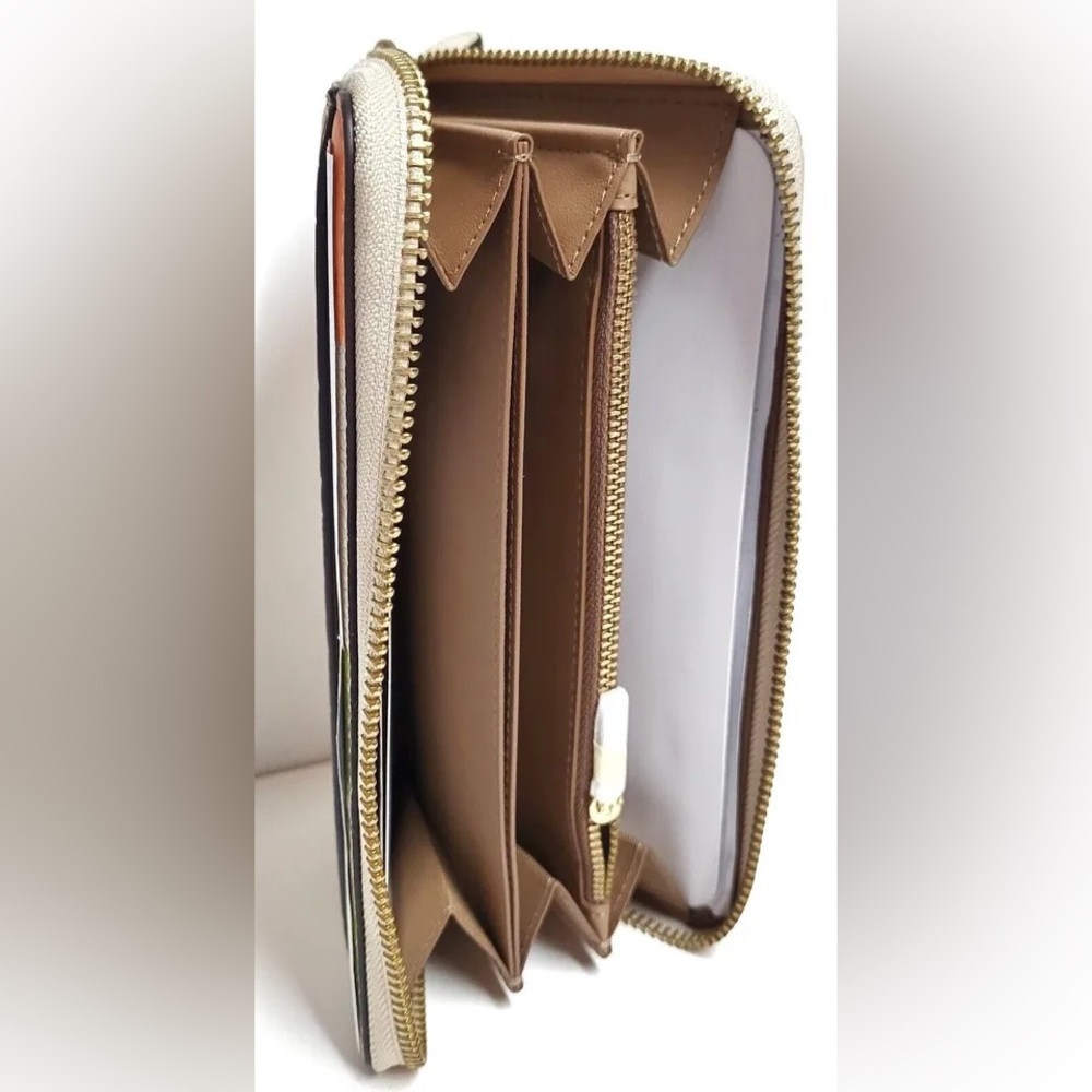 ❤️ Coach Accordion Zip Wallet  Chalk multi Floral Print Brass Pebble Leather❤️ - Picture 4 of 8